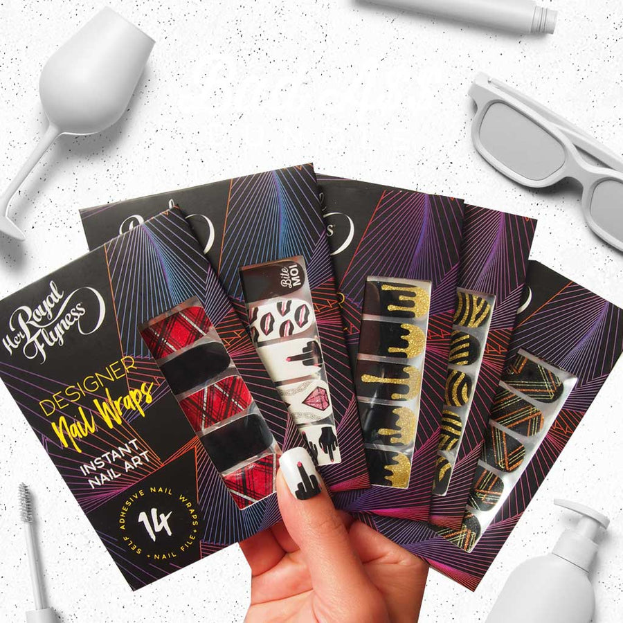 Nail Wraps - Her Royal Flyness Bad A Nail Art Wraps Bundle, white nail art, gold black glitter nails, plaid nails
