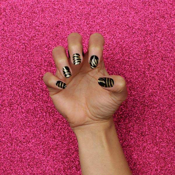 Nail wraps - Her Royal Flyness black and gold glitter nail art