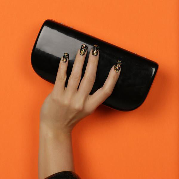 Nail wraps - Her Royal Flyness black and gold glitter nail art