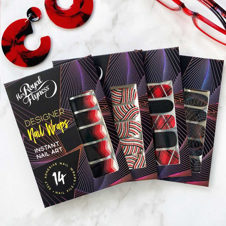 Her Royal Flyness Nail wraps -  On Fleek nail art bundle silver glitter nail art, red nail art, tartan nail design