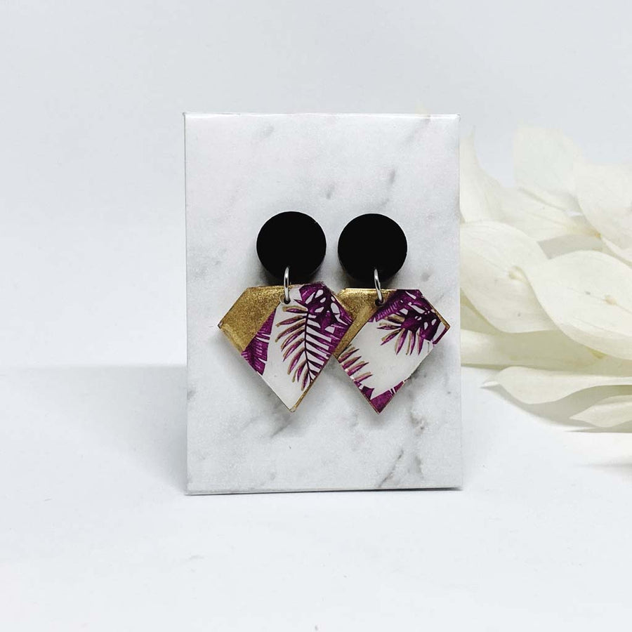 Palms and gold Diamond Earrings
