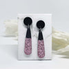 Shiny Pink Glitter and black drop earrings