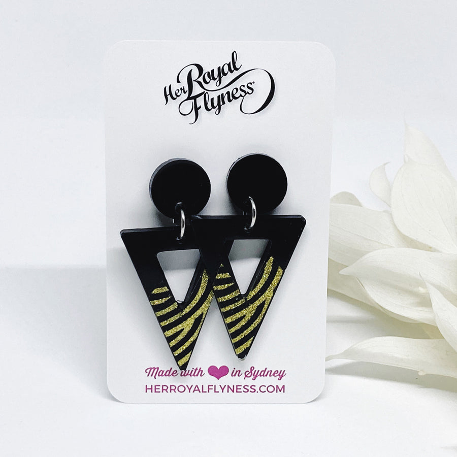 Black and Gold Triangle Glitter Earrings
