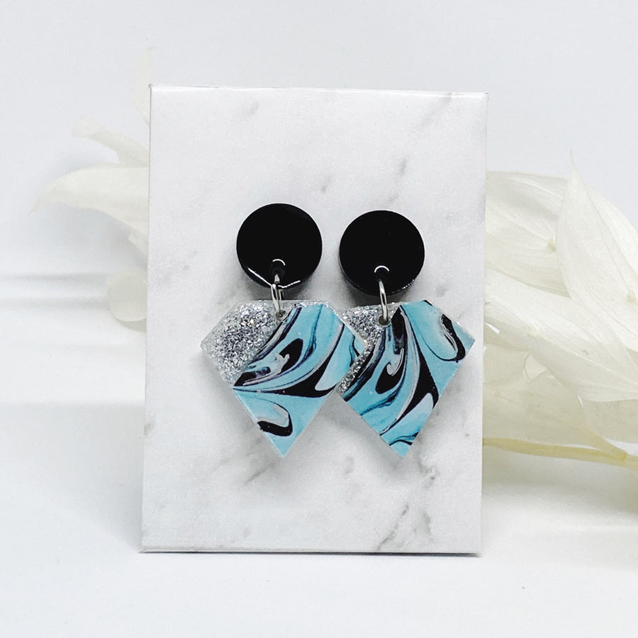 Blue Marble Diamond Earrings