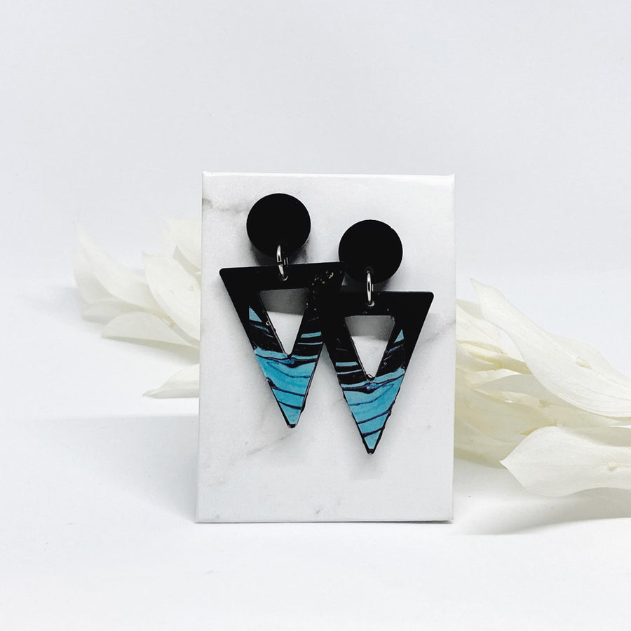 Blue Marble Triangle Earrings