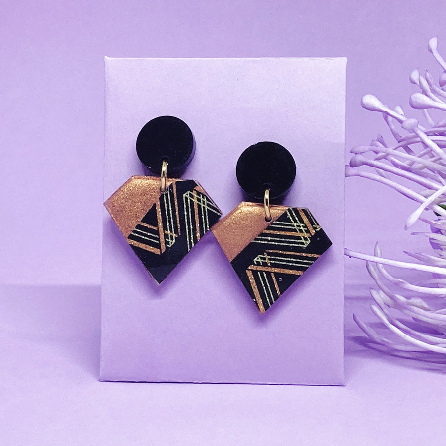 Copper Gold Diamond Earrings