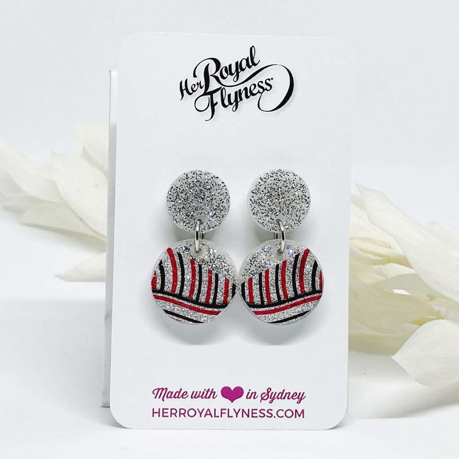 Red and Silver Mini Glitter Earrings