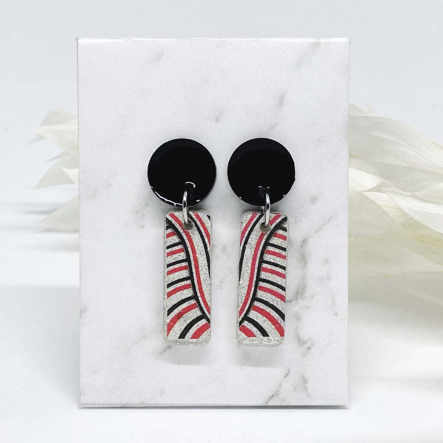 Red and Silver Glitter Earrings