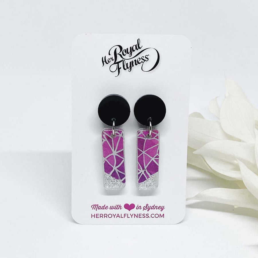 Shattered Pink Silver Glitter Earrings