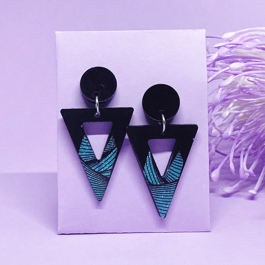 Flow Green Glitter Triangle Earrings