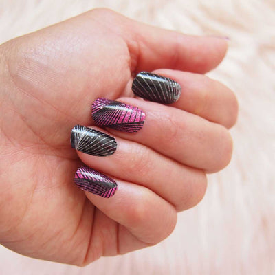 Nail Wraps - Her Royal Flyness Pink Glitter nail art, black glitter nail art