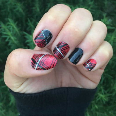 Nail wraps - Her Royal Flyness tartan glitter nail art, red nails, glitter nails