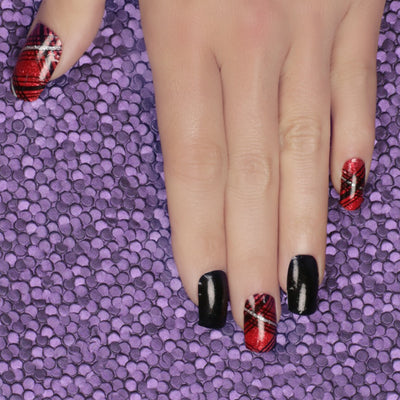 Her Royal Flyness Nail wraps, red and black plaid nail art, tartan nails