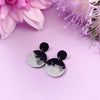 Shiny Round Black with Silver Glitter Resin earrings