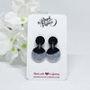 Shiny mini round Black with Silver glitter resin earrings