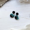 Shiny mini round Black with Green glitter resin earrings